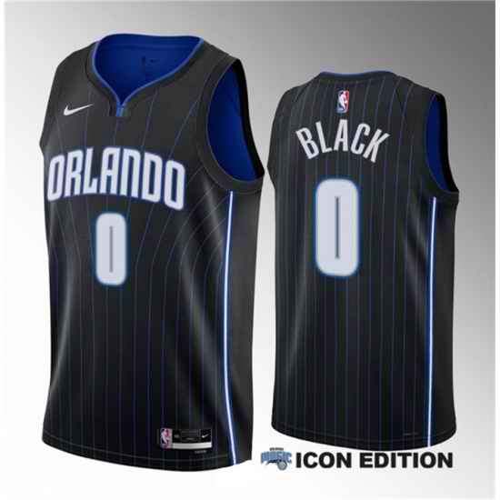Men Orlando Magic 0 Anthony Black Black 2023 Draft Icon Edition Stitched Basketball Jersey